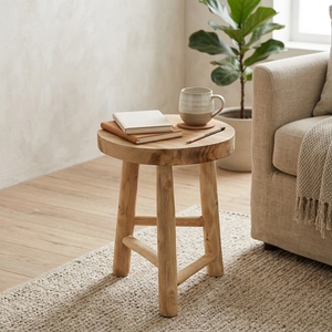 New Modern Minimalist Teak Log Wooden <b>Stool</b> Natural Solid Teak Branch Base Round Side Accent Table Living Room Patio <b>Outdoor</b> - Product Image 3