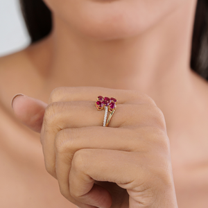 Anillo de Oro Amarillo K14 Sólido con Rubí y Diamantes 100% Naturales, Hecho a Mano, de Lujo y Tendencia, para Mujer, Diseño de Joyería de Última Moda - Product Image 4