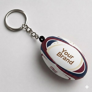 OEM Custom Rugby <b>Keychain</b> for Club Merchandise Sports Souvenir Fan Gift Personalized Metal PU <b>Leather</b> Rubber Rugby Ball Key Ring - Product Image 4