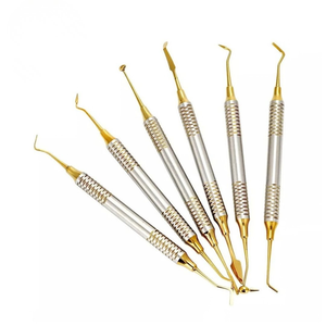 6 spatules dentaires en acier inoxydable plaqué titane doré, à double extrémité, pour composites et resines, instruments de restauration manuels - Product Image 4