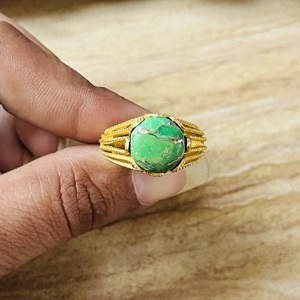 2026 Modern Style Green <b>Turquoise</b> Brass <b>Ring</b> Vintage Cutout Texture <b>Ring</b> 18k Gold Plated Statement Wholesale <b>Ring</b> For Women - Product Image 4