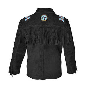 Fringed & Beaded Original Cow <b>Leather</b> Western Style <b>Men</b> Beautiful Cowboy <b>Leather</b> <b>Jacket</b> for <b>Men</b> - Product Image 3