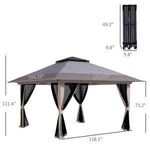 Robust 13x13 Aluminum Instant <b>Canopy</b> Shelter 2-Tier <b>Roof</b> Waterproof Pop-Up Gazebo Steel Frame Carry Bag for Garden Leisure Gray - Product Image 3