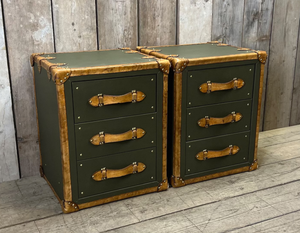 Vintage Green Leather Trunk Drawer Cabinet Antique <b>Storage</b> Chest Brass Studded Wooden <b>Sideboard</b> Home Furniture - Product Image 5
