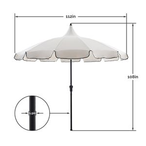 Parasol de patio rond en acier inoxydable de 9 pieds, auvent blanc cassé avec bordure noire, pliable, pour la plage et la pêche - Product Image 2