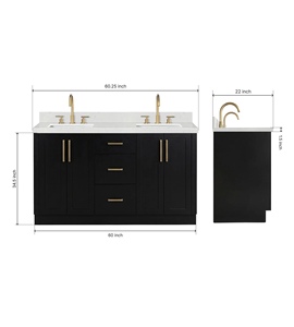 Custom Zacchaeus 60 Inch Bathroom Vanity Cabinet Double Sink Cabinet Only <b>6</b> Finish Options Factory Direct Vietnam - Product Image 2