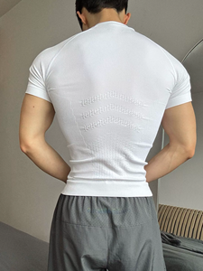 T-shirt de compression sans couture OEM pour homme, qualité supérieure, 220 grammes, séchage rapide, respirant, vêtement de sport, 100 % coton, avec lettrage - Product Image 5