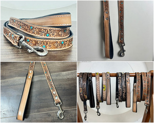 2025, venta superior de lujo, correa de perro Floral de cuero duradera mecanizada a mano para caminar, correa de cuero de entrenamiento personalizado de alta resistencia para mascotas y perros - Product Image 3