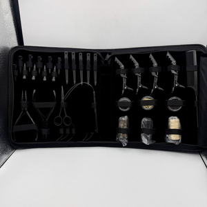 Hot Selling Black Matte Steel Professional Hair Extension Tool Kit Set with Hair Pliers Micro Beads Crocodile <b>Clips</b> & Scissors - Product Image 1