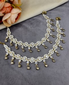 Crystal <b>Beaded</b> Payal <b>Anklets</b> Pair Wholesale Stone Studded Hanging Ghungroo Foot Wear Accessories Traditional Ethnic Wear <b>Anklets</b> - Product Image 5