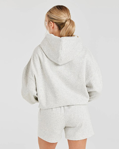 <b>Top</b> Selling Custom Logo Oversized Grey Marl Hoodie & <b>Shorts</b> 2 Piece <b>Set</b> Women's Tracksuits Cotton Breathable Women Sweatsuits - Product Image 2