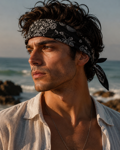 Bandana en coton noir audacieux pour hommes et femmes, foulard unisexe à motif Paisley pour le streetwear quotidien, les voyages, les festivals et les usages quotidiens ! - Product Image 5