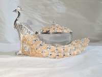 Zilveren Peacock Mukhavas doosje, handgemaakt mondverfrisserschaaltje met lepel, elegant huwelijkscadeau, geschikt voor gedroogd fruit.