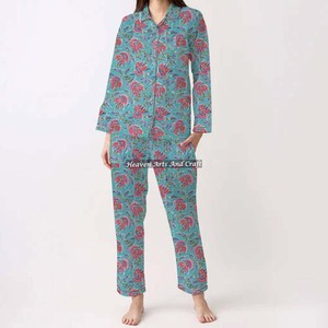 Conjunto de Pijamas de Algodón 100% para Mujer, Ropa de Dormir Suave para el Hogar, Conjunto de Pijamas de Primavera/Verano con Estampado Floral/Personajes/Letras/Estampado/Vacaciones/Árbol PJ100 - Product Image 2