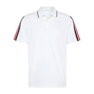 Polo à manches courtes blanc pour homme, col rabattu, manches rayées, coupe classique, vêtements de sport d'été - Product Image 1