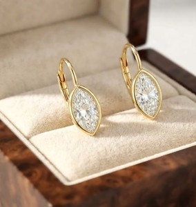 Boucles d'oreilles pendantes halo en diamant de laboratoire taille marquise certifié IGI, 2 carats par paire, en or massif 10K 14K 18K, couleur DEF VVS, boucles d'oreilles fines - Product Image 5