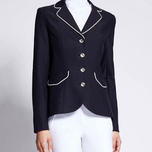 Ladies <b>Equestrian</b> Riding Jacket Black with White Trim Show Jumping Attire Polyester Cotton - Product Image 1