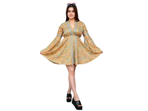 เดรสทรงเอไลน์ผ้าไหมฤดูร้อนแบบฟรีไซส์ เป็นมิตรกับสิ่งแวดล้อม ลายดอกไม้จุดน่ารัก สไตล์เกาหลี โบฮีเมียน ซักได้ ผ้าทอ ยาวคลุมเท้า หวานละมุน - Product Image 4