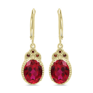 Pendientes Colgantes GOURIK Clásicos de Plata 925 Bañados en Oro con Rubí Ovalado Creado en Laboratorio y Engaste de Garra, Estilo Moderno, Finos, para Aniversario de Mujer - Product Image 1