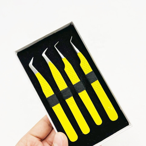 Pince à cils jaune avec revêtement en poudre pour soins personnels, pose et retrait de faux cils, lot de 4 pinces à cils - Product Image 3