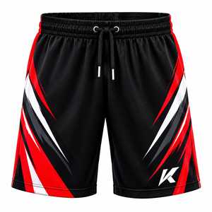 Shorts de basketball personnalisés sublimés 100% polyester écologique noir rouge blanc géométrique maille élastique respirant - Product Image 5
