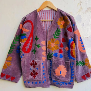 Bohemian Floral Embroidered Velvet <b>Jacket</b> Windproof Winter Suzani Overcoat with Knitted Processing Short Floral <b>Pattern</b> Design - Product Image 1