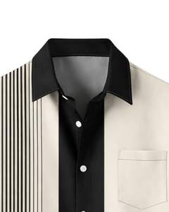 Camisa de Manga Corta con Rayas Verticales Negras y Beige, Estilo Casual de Verano para Hombre, Fabricante OEM, Suministro al por Mayor - Product Image 5
