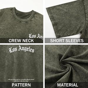 T-shirts graphiques amples pour hommes, style vintage Los Angeles, streetwear, coupe oversize, délavé à l'acide, hauts décontractés - Product Image 6