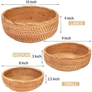 Natural Wicker Fruit <b>Bread</b> <b>Basket</b> Handmade Rattan Round Storage <b>Basket</b> for Kitchen Dining - Product Image 5