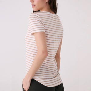 Camisas de Manga Corta a Rayas Modernas para Mujer 2026, Vestido Casual Elegante con Cuello en V, Cómodo, Suave, Transpirable, Hecho en Bangladesh - Product Image 2