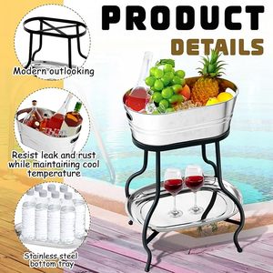 Wholesale Stainless Steel Beverage Tub with <b>Stand</b> with Bottom Tray OEM Bulk <b>Drink</b> Holder Cooler for Wedding Birthday Party - Product Image 3