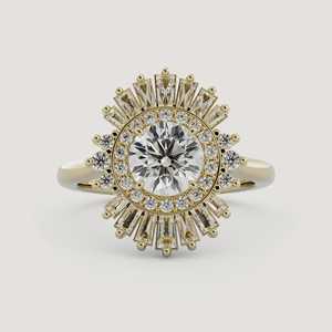 Bagues de fiançailles double halo en diamant 1,50 carat, taille ronde et baguette, diamants de laboratoire, or massif 14K 18K, bijoux fins classiques pour mariage - Product Image 1