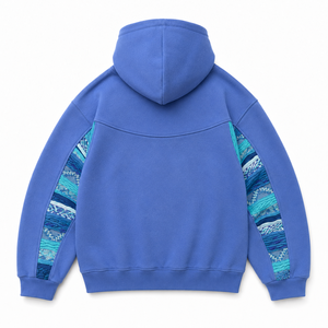 Sudadera con Capucha Oversize Personalizada de Patchwork para Hombre, Estilo Urbano, Gruesa, Vintage Hip Hop, con Paneles de Punto Azules - Product Image 3