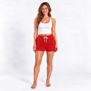 Shorts en coton rouge uni pour femme, taille haute, cordon élastique, décontracté, tricoté, coupe régulière, respirant - Product Image 2