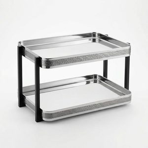 Support de buffet à double poteau en acier inoxydable SS304 noir miroir de 35 cm, fait main, pour la décoration intérieure, les hôtels et la vaisselle - Product Image 3