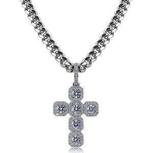 Hip Hop <b>Iced</b> <b>Out</b> Cross Pendant Necklace Rhodium Plated 925 Silver <b>Chain</b> Brilliant Cut Zircon for Certified Unisex Party Jewelry - Product Image 4