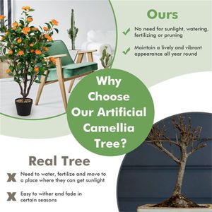 Albero di Camelia Artificiale Realistico da 40 Pollici con 37 Fiori Gialli, Foglie Verdi Dense, Pianta Decorativa da Esterno Illuminata in Vaso con Supporto - Product Image 4