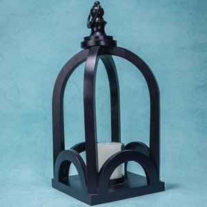 Acacia Wood Rustic Farmhouse Lantern with <b>Black</b> Wrought Iron - Wholesale - Product Image 5