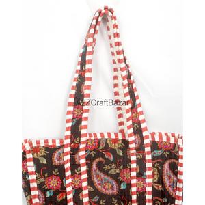 Bolso tote pequeño de terciopelo indio acolchado de algodón, hecho a mano, a rayas, grande, con asa, para compras. - Product Image 3