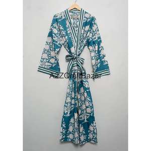 Design Stylish Fashionable Soft Casual Floral Pattern Colorful Cotton <b>Kimono</b> Robe Adjustable <b>Belt</b> Front V-neck Summer - Product Image 4