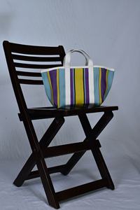 Sac fourre-tout en nylon recyclé écologique personnalisé avec sangles en coton rayé bleu jaunâtre pour le shopping - Product Image 5