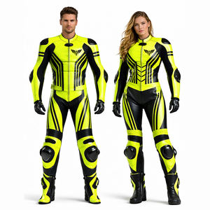 Traje de Motociclismo de Cuero de una Pieza en Amarillo Neón y Negro, con Protección CE, para Hombres y Mujeres, para Carreras Profesionales - Product Image 1