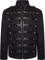 Veste de style militaire noire pour homme, col montant, manches longues, fermeture boutonnée, coupe classique, broderie dorée imprimée