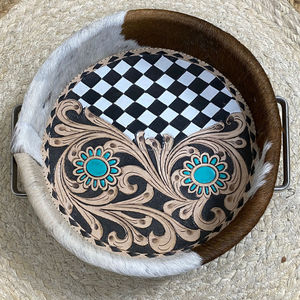 Plateau de présentation en cuir floral grand format à motif à carreaux, fait main, plateau de service moderne de luxe pour hôtel, organisateur de bureau, plateau décoratif - Product Image 6