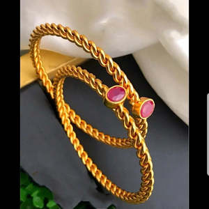 18K Gold Plated Oval <b>Ruby</b> Stone Studded Bangles Bezel Set Jade Copper <b>Bracelets</b> - Product Image 3