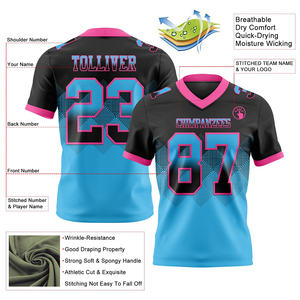 Maillot de football noir, bleu ciel, rose, en maille, authentique, dégradé, motif drapeau carré, haute qualité, respirant, vêtements de sport - Product Image 2