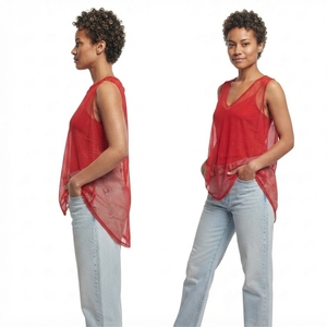 Débardeur transparent en maille surdimensionné pour femme – Vêtement personnalisé en gros – Haut transparent à col en V pour femme - Product Image 5