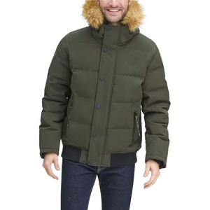 <b>Men's</b> Olive Green <b>Hooded</b> Puffer Jacket With <b>Fur</b> Trim Windproof Winter <b>Coat</b> Casual Style Polyester Filling Regular Fit - Product Image 3