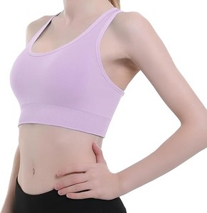 Sujetadores deportivos de cuello redondo para mujer, doble, sencillos, transpirables, ecológicos, de secado rápido, soporte medio, de elastano/poliéster, acolchados - Product Image 4
