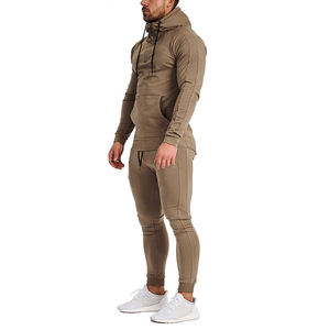 Ensemble de survêtement personnalisé pour homme, gris, à capuche, en polaire polyester/coton, manches longues, couleur unie, décontracté, avec pantalon de jogging à cordon latéral - Product Image 6